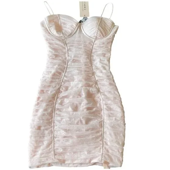 Oh Polly Women's Lace Pink Ruched Mesh Bodycon Dress Size 6 - Picture 8 of 9